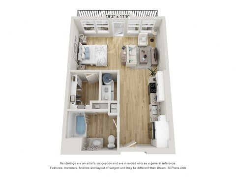 Floor plan for studio, 1 bath, 503 sqft